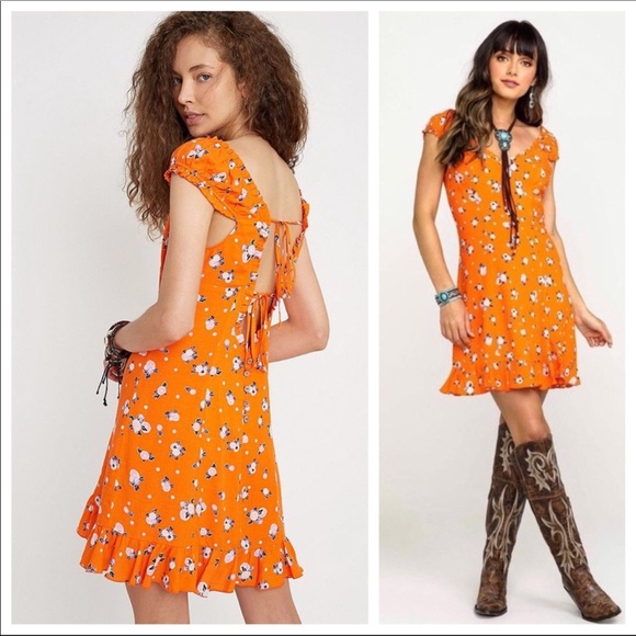 FREE PEOPLE BOHO V-NECK TIE BACK MINI DRESS A2C - Picture 9 of 16